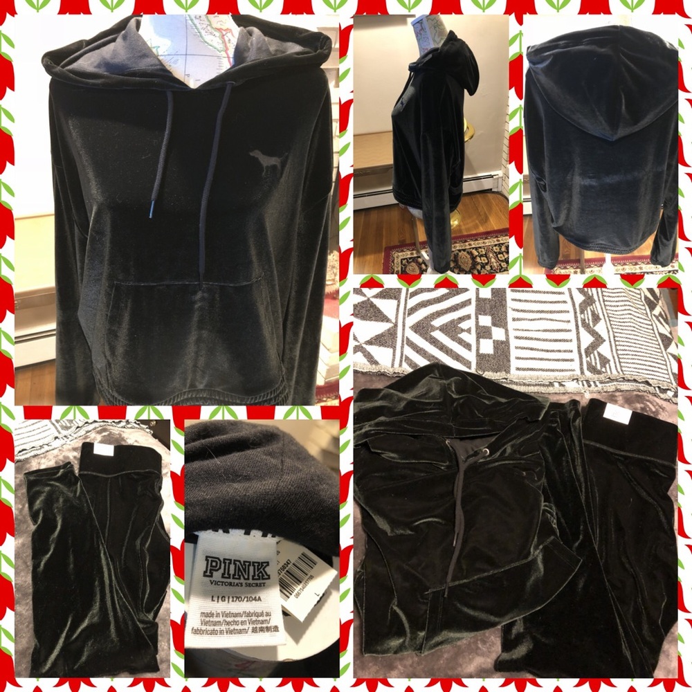 BNWT Pink VS Black Velvet Hoodie & Leggings Outfit - Picture 1 of 8